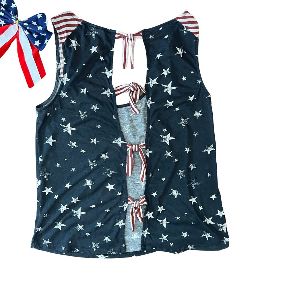 Stars, Stripes & Bows Open Back Tie Women's Sleeveless Tank Top - Small